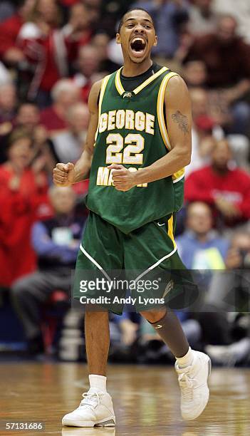 Lamar Butler of the George Mason Patriots celebrates during the game against the North Carolina Tar Heels in the Second Round of the 2006 NCAA Men's...