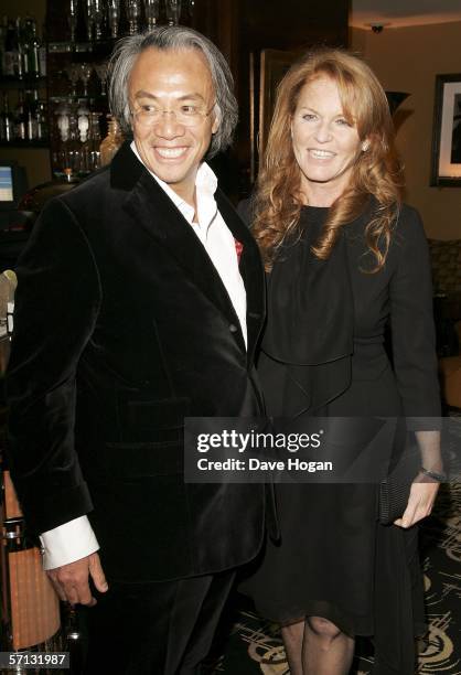 David Tang and Sarah Ferguson, Duchess of York attend the after show party following the UK Premiere of 'The White Countess', at China Tang on March...