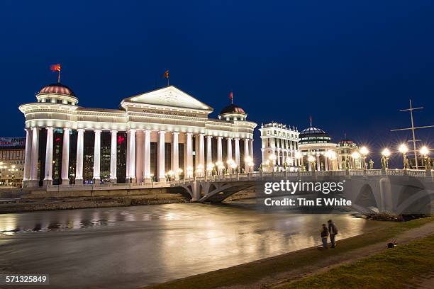 skopje, renovated city at night, macedonia - skopje bildbanksfoton och bilder