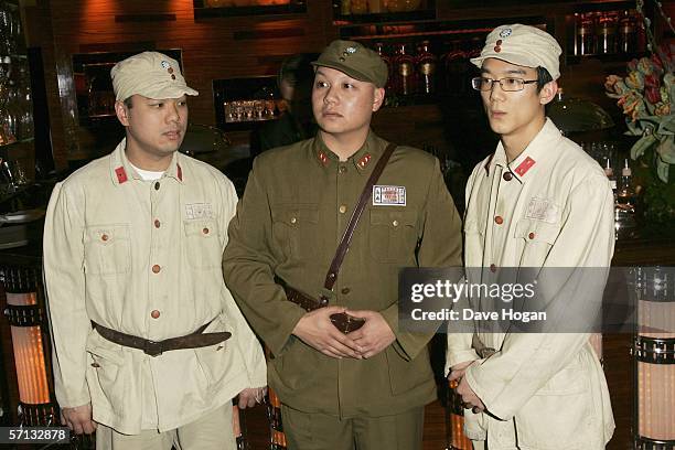 Extras, dressed as Chines soldiers, attend the after show party following the UK Premiere of 'The White Countess', at China Tang on March 19, 2006 in...
