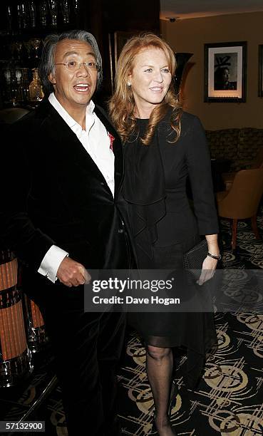 David Tang and Sarah Ferguson, Duchess of York attend the after show party following the UK Premiere of 'The White Countess', at China Tang on March...