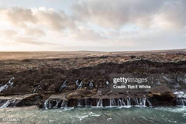 hraunfossar waterfall, husafell, iceland - hraunfossar stock pictures, royalty-free photos & images