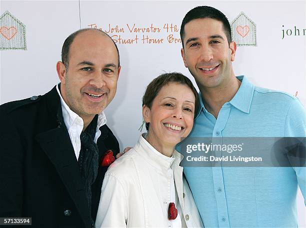 Actor David Schwimmer poses at the John Varvatos 4th Annual Stuart House Benefit with designer Varvatos and Stuart House director Gail Abarbanel at...