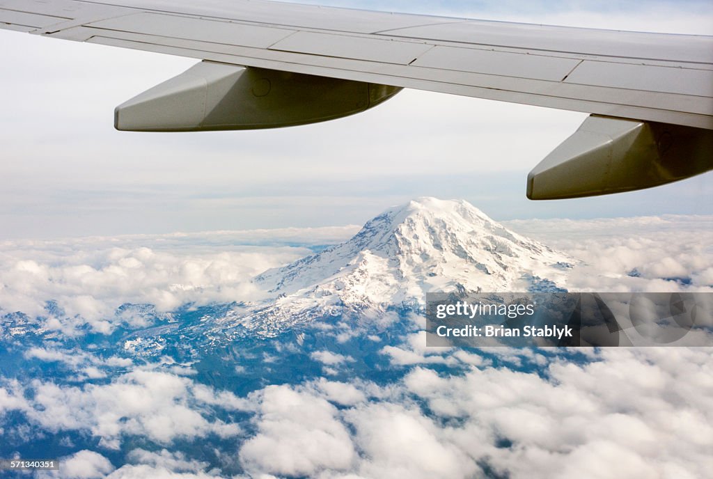 Mount Rainer from jet airplane