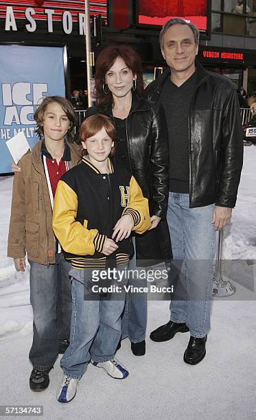 Actress Marilu Henner poses with her sons Joey and Nicky and friend Michael Brown at the world premiere of the Twentieth Century Fox film "Ice Age:...