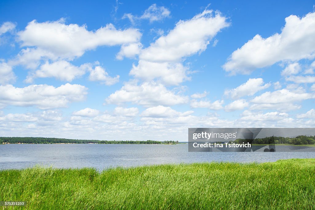 White clouds over the Vileyka reservoir, Belarus