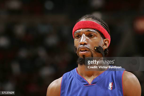 Richard Hamilton of the Detroit Pistons is on the court during the game against the Miami Heat at the AmericanAirlines Arena in Miami, Florida, on...