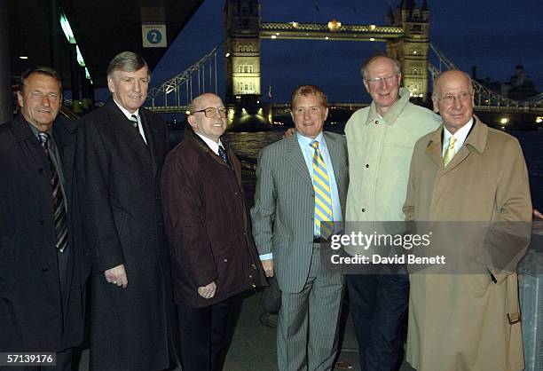 Former footballers Roger Hunt, Martin Peters, Nobby Stiles, Alan Ball, Jackie Charlton, Sir Bobby Charlton, who played in the 1966 World Cup final,...