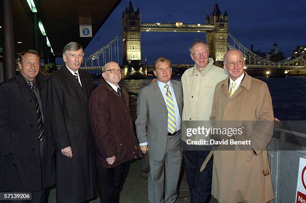 Former footballer Roger Hunt, Martin Peters, Nobby Stiles, Alan Ball, Jackie Charlton, Sir Bobby Charlton who played in the 1966 World Cup final,...