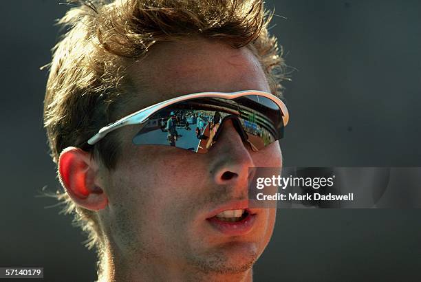 Brendan Cole of Australia looks at the scoreboard after he competed in the heats of the men's 400m Hurdles at the athletics during day six of the...