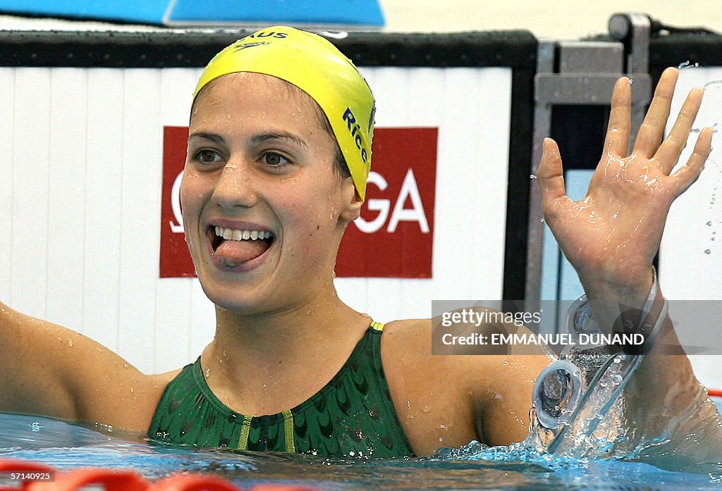 Australian swimmer Stephanie Rice waves after competing in the... News ...