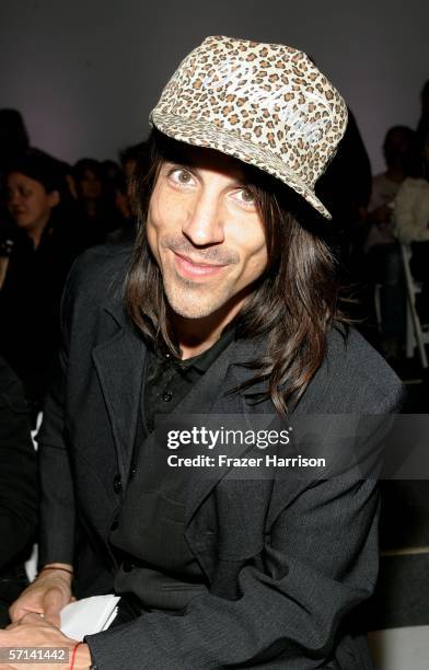 Musician Anthony Kiedis of the Red Hot Chili Peppers in the front row at the Morphine Generation Fall 2006 show during Mercedes-Benz Fashion Week at...