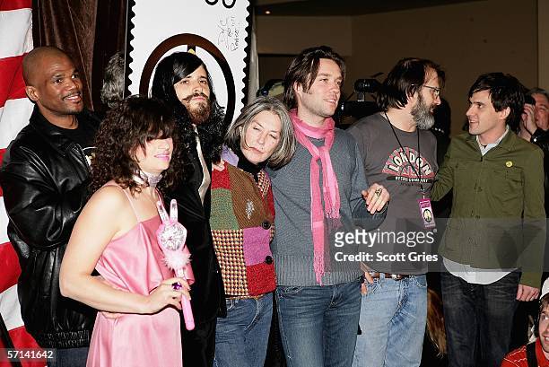 Darryl "DMC" McDaniels, Peaches, Devendra Banhart, Kate McGarrigle, Rufus Wainwright, Steve Earle and Conor Oberst attend a press conference to...