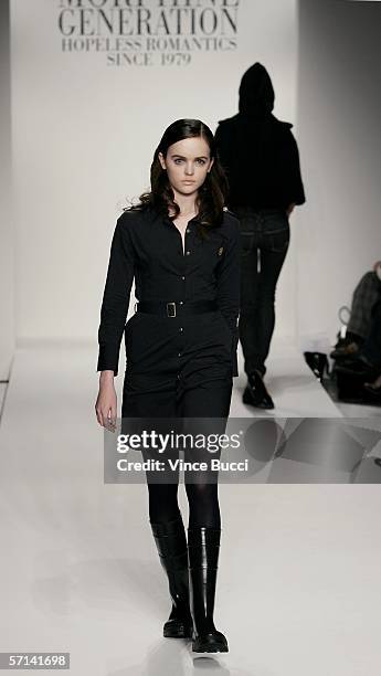 Models walk the runway at the Morphine Generation Fall 2006 show during Mercedes-Benz Fashion Week at Smashbox Studios on March 20, 2006 in Culver...