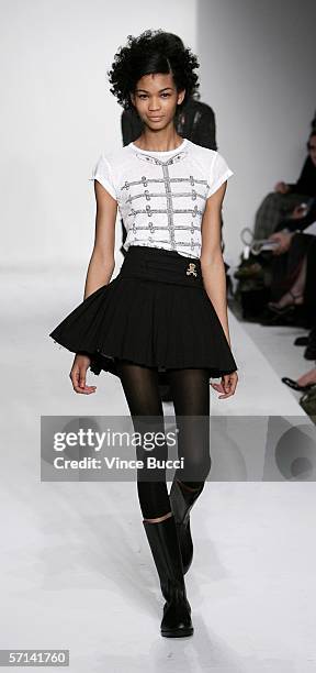 Model walks the runway at the Morphine Generation Fall 2006 show during Mercedes-Benz Fashion Week at Smashbox Studios on March 20, 2006 in Culver...