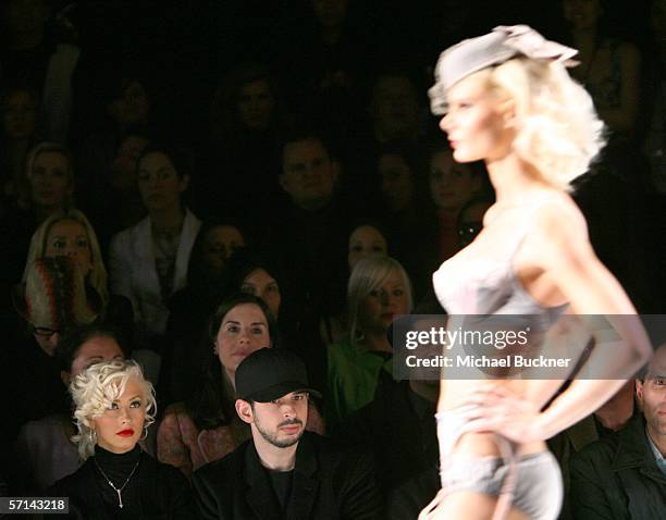 Singer Christina Aguilera and husband Jordan Bratman in the front row at the Agent Provocateur Fall 2006 show during Mercedes-Benz Fashion Week at...