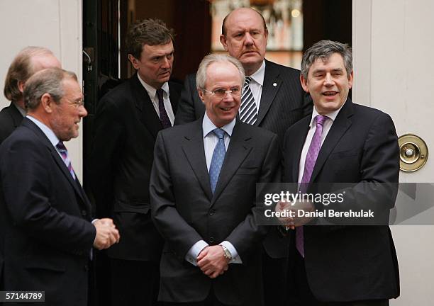 Britain's Chancellor of the Exchequer, Gordon Brown and English Football coach Sven Goran Eriksson with Sports Minister Richard Caborn and Brian...