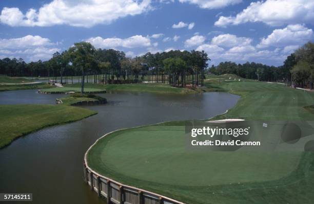 General view of the 16th green with No 17 behind it taken during a TPC Sawgrass Stadium Course photoshoot held at the Stadium Course, at TPC in...