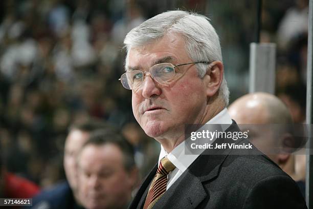 Head Coach Pat Quinn of the Toronto Maple Leafs looks on during their NHL game against the Vancouver Canucks at General Motors Place on January 10,...