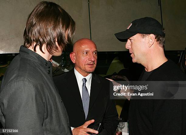 Actors Josh Hartnett, Sir Ben Kingsley and Bruce Willis attend the "Lucky Number Slevin" premiere after party at the Royalton Hotel March 21, 2006 in...