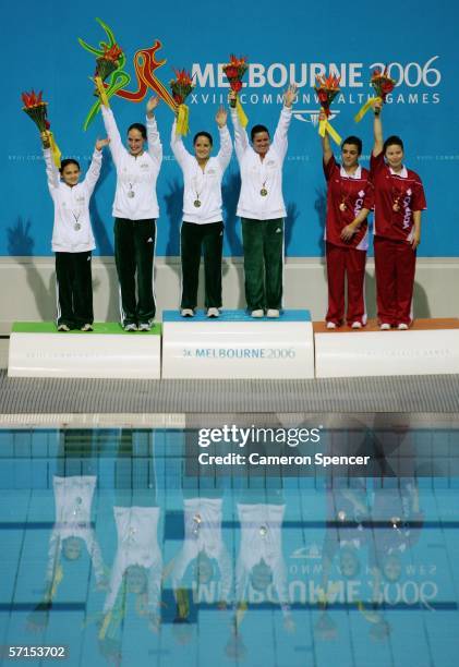 Melissa Wu and Alexandra Croak of Australia, Loudy Tourky and Chantelle Newbery of Australia and Roseline Filion and Meaghan Benefito of Canada pose...