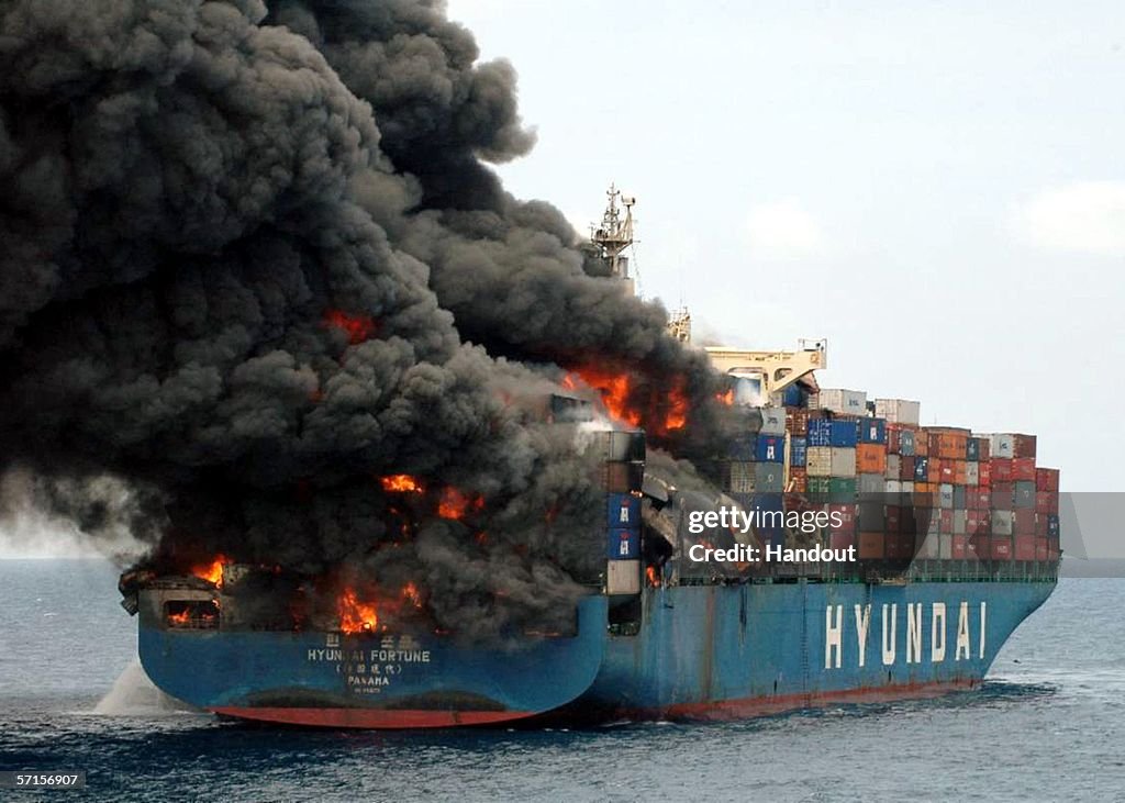 Ship Burns In Aden Gulf