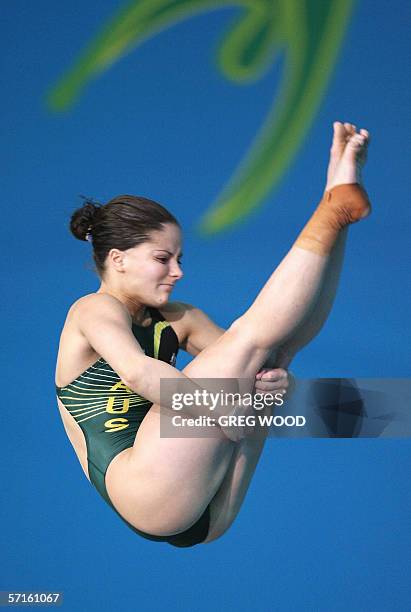 Australia's Loudy Tourky performs during the Commonwealth Games women's 10m platform preliminary round at the Melbourne Sports and Aquatic Centre, 23...