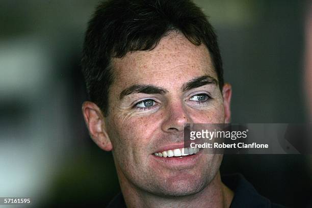 Craig Lowndes of the Triple Eight Racing Team in his pit garage in preperation for Clipsal 500 which is round one of the V8 Supercar Championship...
