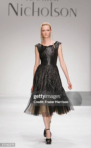 Model walks the runway at the Jennifer Nicholson Fall 2006 show during the Mercedes Benz Fashion Week at Smashbox Studios on March 22, 2006 in Culver...