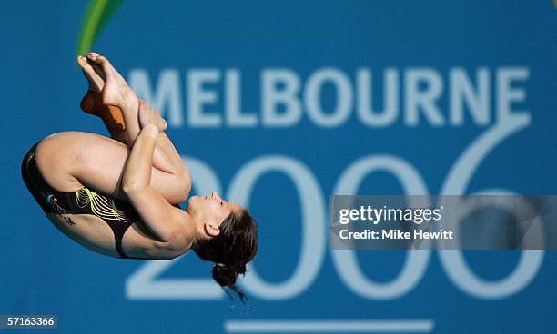 Loudy Tourky of Australia competes in the Women's 10m Platform Final during the diving at the Melbourne Sports & Aquatic Centre during day eight of...