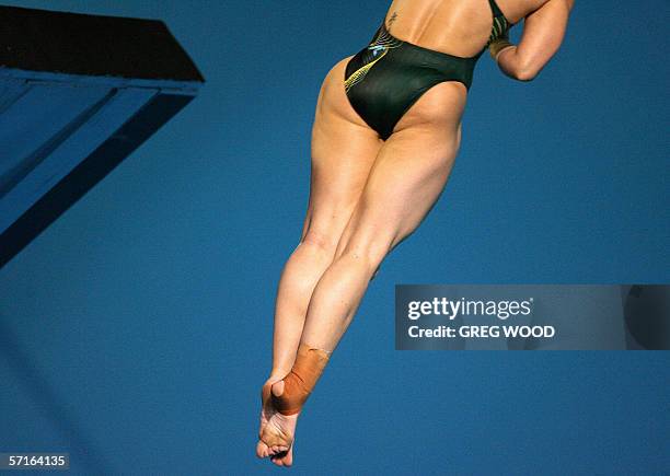 Australia's Loudy Tourky performs a dive on her way to winning gold in the Commonwealth Games women's 10m platform final at the Melbourne Sports and...