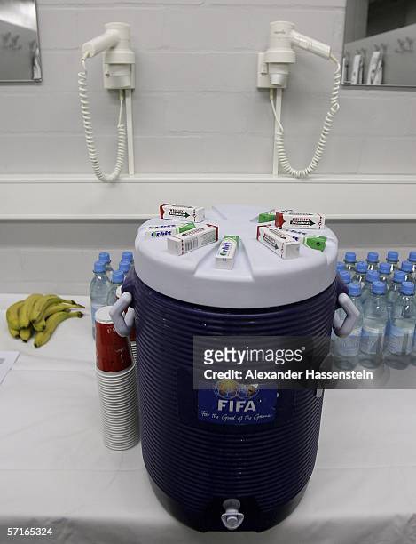 Refreshments for the German National players seen in the Locker room before the international friendly match between Germany and the USA at the...