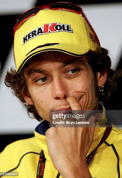 Valentino Rossi of Italy and Camel Yamaha talks to the media during pre-event press conference for the 2006 Spanish MotoGP at the Circuito de Jerez,...