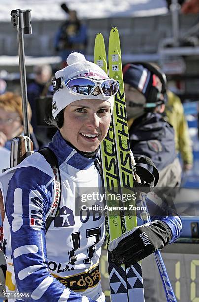 Michaele Ponza of Italy poses following the IBU Biathlon World Cup Women's 7,5km Sprint on March 23, 2006 in Holmenkollen, Norway.