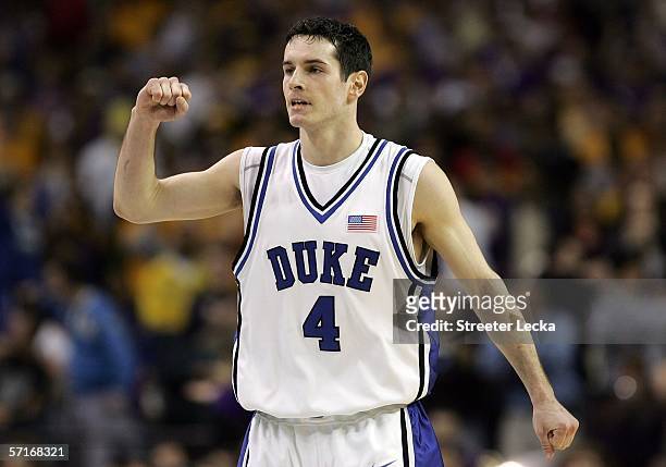 Redick of the Duke Blue Devils pumps his fist during third round game of the 2006 NCAA Division I Men's Basketball Tournament Regional against the...