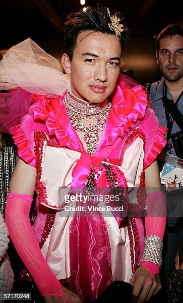 Designer Bobby Trendy in the front row at the Meghan Fall 2006 show during the Mercedes Benz Fashion Week at Smashbox Studios on March 23, 2006 in...