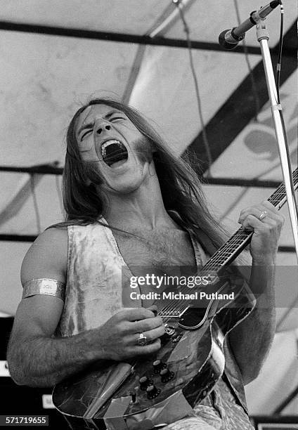 Mark Farner of Grand Funk Railroad performs on stage at Hyde Park, London, 3rd July 1971.