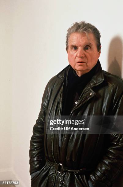 Artist Francis Bacon at the opening of his exhibition in Paris,France during January of 1984.