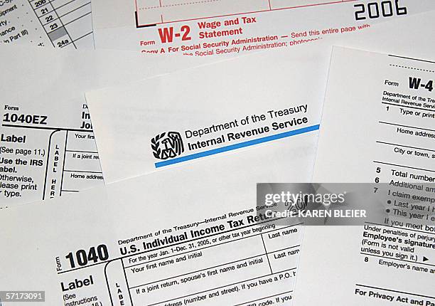 Washington, UNITED STATES: This 24 March, 2006 photo shows US Internal Revenue Service tax forms. April 15 marks the date for US taxpayers to file...