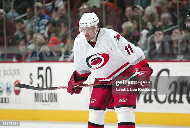 March 8: Justin Williams of the Carolina Hurricanes follows the puck during the game against the Philadelphia Flyers at the Wachovia Center on March...