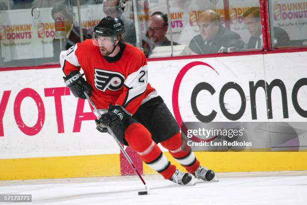 March 8: Peter Forsberg of the Philadelphia Flyers skates with the puck during the game against the Carolina Hurricanes at the Wachovia Center on...