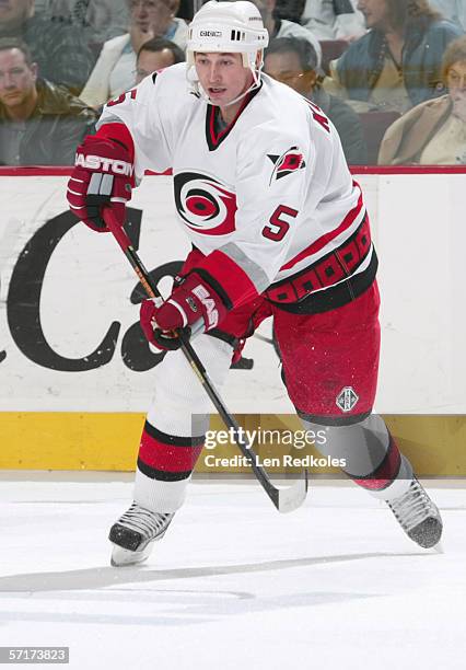 March 8: Frantisek Kaberle#5 of the Carolina Hurricanes skates during the game against the Philadelphia Flyers at the Wachovia Center on March 8,2006...