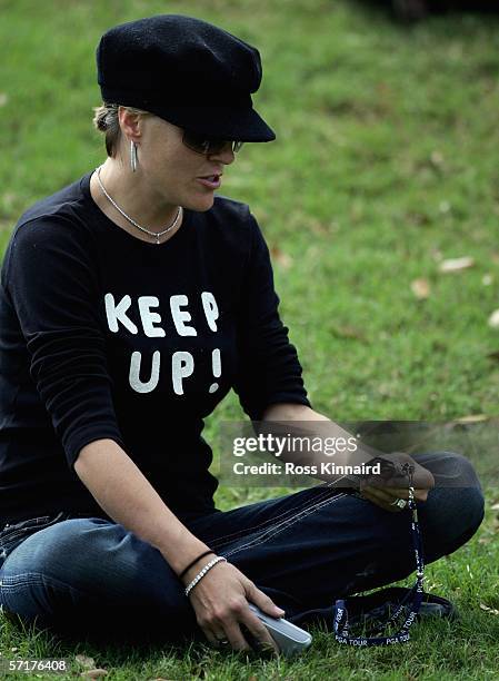 Amy Sabbatini, wife of Rory Sabbatini of South Africa, wears a shirt with a message about playing slow, during second round of The Players...