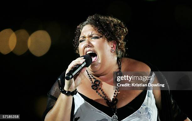 Casey Donovan performs during the Closing Ceremony for the Melbourne 2006 Commonwealth Games at the Melbourne Cricket Ground March 26, 2006 in...