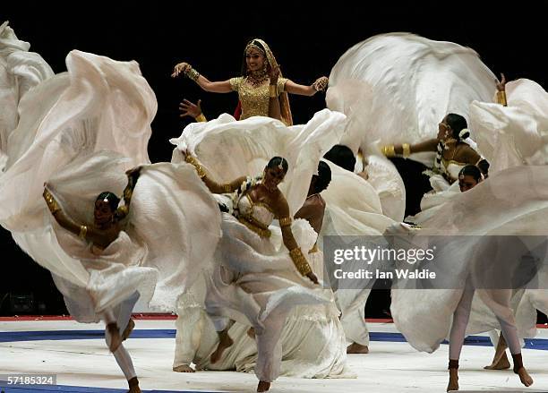 Bollywood Actress Aishwarya Rai is carryed out into the arena during the Closing Ceremony for the Melbourne 2006 Commonwealth Games at the Melbourne...