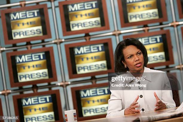 Secretary of State Condoleezza Rice speaks during a taping of "Meet the Press" at the NBC studios March 26, 2006 in Washington, DC. Secretary Rice...