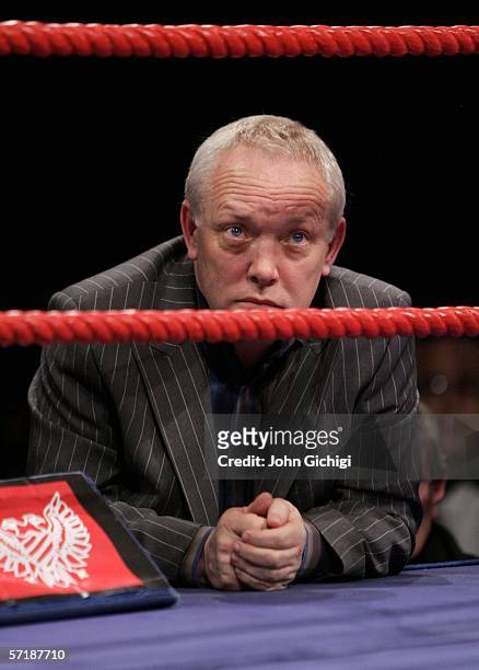 Frank Maloney watches the fight between David Haye and Lasse Johanesen of Denmark during the European Cruiserweight title fight on March 24, 2006 at...