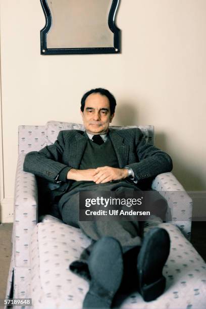 Italo Calvino poses at home in Paris,France during January of 1984.