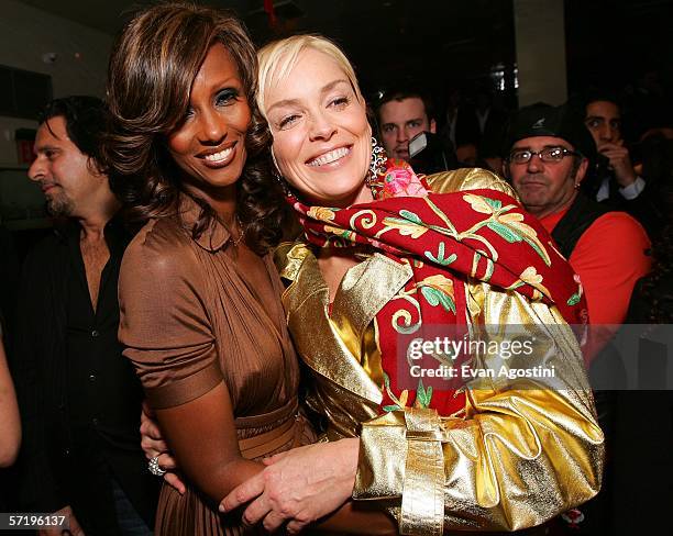 Actress Sharon Stone and model Iman attend the "Basic Instinct 2" premiere after party hosted by The Cinema Society and Dior Beauty at Mr. Chow's,...