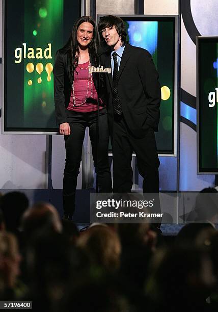 Designers Kara Janx and Daniel Vosovic appear on stage at the 17th annual GLAAD Media Awards at the Marriott Marquis Hotel March 27, 2006 in New York...